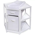 HomeStock Corner Baby Changing Table with Hamper & Storage Drawer, Space-Saving Nursery Organizer with Safety Belt & Pad