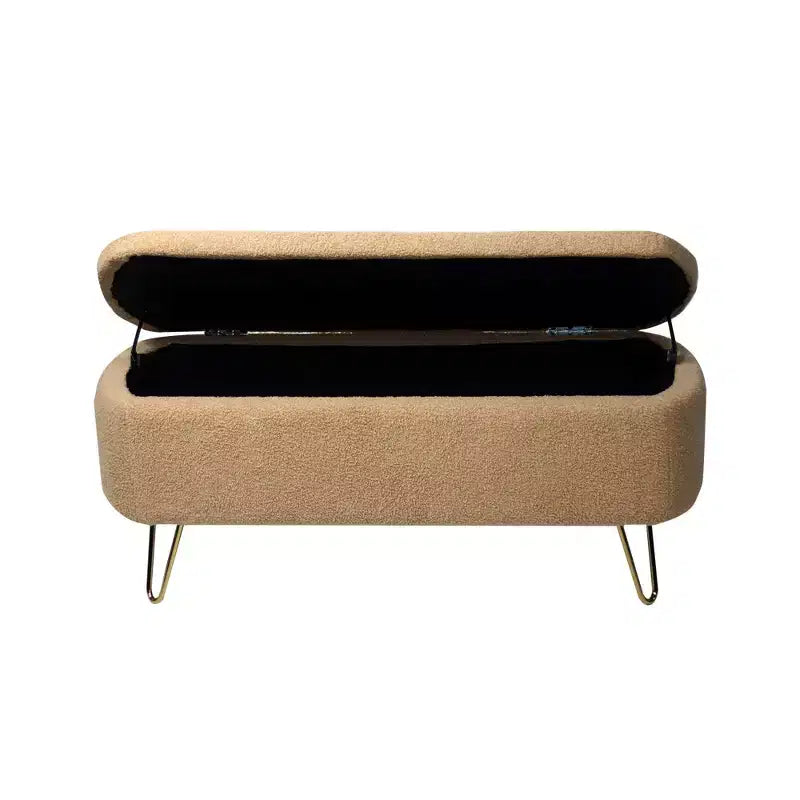 Banc de rangement ottoman moderne Okak avec pieds en métal doré, banc d'entrée en fausse fourrure avec siège rembourré, banc de bout de lit pour salon