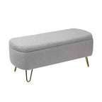 Banc de rangement ottoman moderne Okak avec pieds en métal doré, banc d'entrée en fausse fourrure avec siège rembourré, banc de bout de lit pour salon