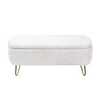 Banc de rangement ottoman moderne Okak avec pieds en métal doré, banc d'entrée en fausse fourrure avec siège rembourré, banc de bout de lit pour salon