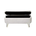 Banc de rangement ottoman moderne Okak avec pieds en métal doré, banc d'entrée en fausse fourrure avec siège rembourré, banc de bout de lit pour salon
