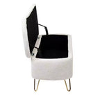 Banc de rangement ottoman moderne Okak avec pieds en métal doré, banc d'entrée en fausse fourrure avec siège rembourré, banc de bout de lit pour salon
