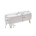 Banc de rangement ottoman moderne Okak avec pieds en métal doré, banc d'entrée en fausse fourrure avec siège rembourré, banc de bout de lit pour salon