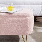 Banc de rangement ottoman moderne Okak avec pieds en métal doré, banc d'entrée en fausse fourrure avec siège rembourré, banc de bout de lit pour salon