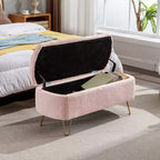 Banc de rangement ottoman moderne Okak avec pieds en métal doré, banc d'entrée en fausse fourrure avec siège rembourré, banc de bout de lit pour salon