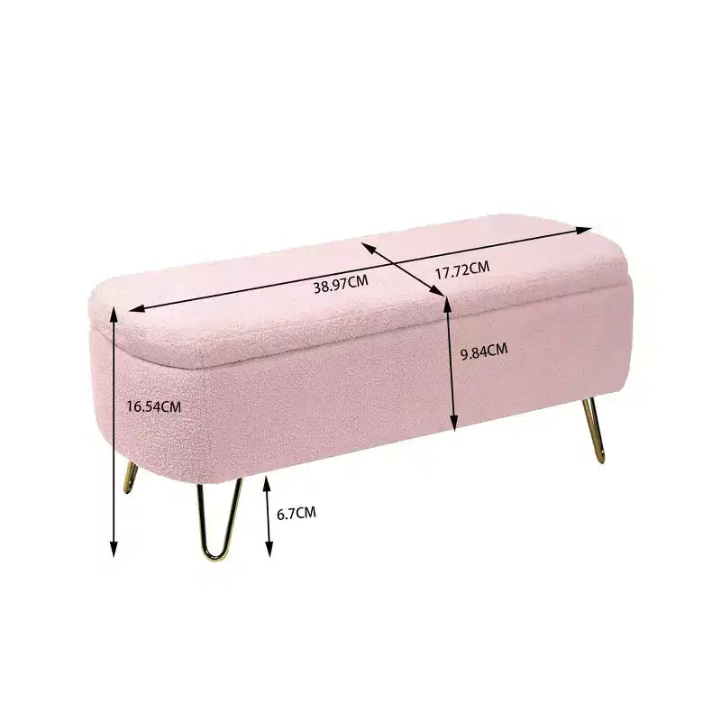Banc de rangement ottoman moderne Okak avec pieds en métal doré, banc d'entrée en fausse fourrure avec siège rembourré, banc de bout de lit pour salon