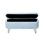 Banc de rangement ottoman moderne Okak avec pieds en métal doré, banc d'entrée en fausse fourrure avec siège rembourré, banc de bout de lit pour salon