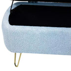 Banc de rangement ottoman moderne Okak avec pieds en métal doré, banc d'entrée en fausse fourrure avec siège rembourré, banc de bout de lit pour salon
