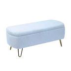 Banc de rangement ottoman moderne Okak avec pieds en métal doré, banc d'entrée en fausse fourrure avec siège rembourré, banc de bout de lit pour salon