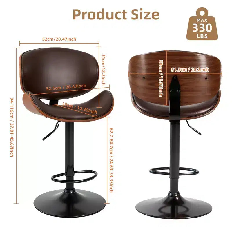 JIONJOY Lot de 2 tabourets de bar pivotants – Chaises réglables hauteur comptoir avec dossier et repose-pieds, cuir PU, style industriel moderne