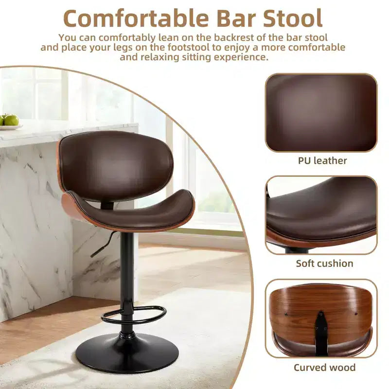 JIONJOY Lot de 2 tabourets de bar pivotants – Chaises réglables hauteur comptoir avec dossier et repose-pieds, cuir PU, style industriel moderne