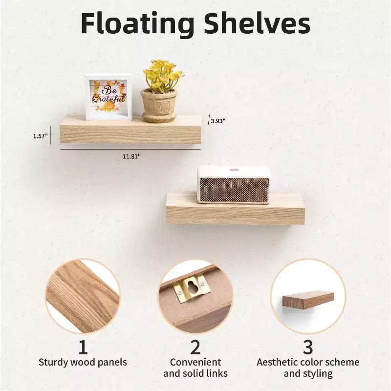 Étagère flottante en érable 11,8 po C, support mural en bois à fixation invisible, parfaite pour la décoration de salle de bain/chambre/cuisine ou pour l'exposition de livres/plantes, installation facile.