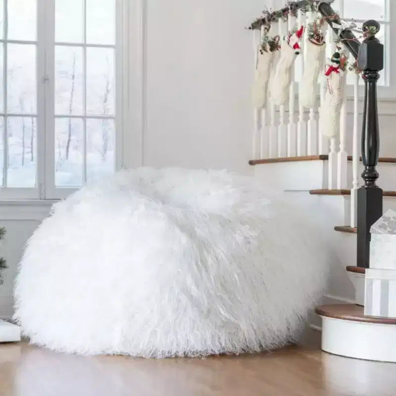 Fauteuil Pouf en Fausse Fourrure TUYOHW, Chaise de Sol Ronde en Mousse Haute Densité pour un Confort Moelleux, Chaise Longue Confortable pour Salon