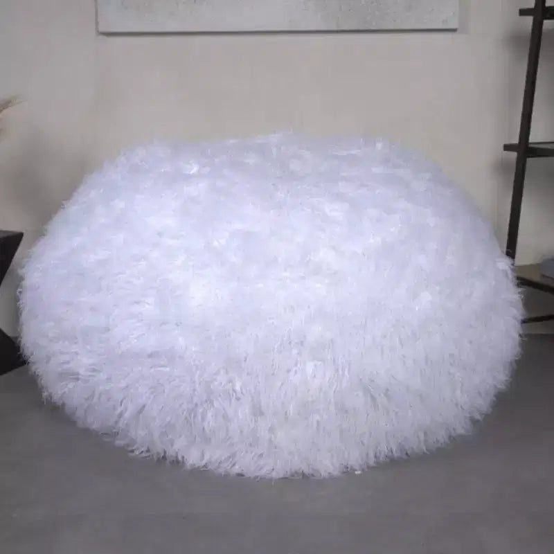 Fauteuil Pouf en Fausse Fourrure TUYOHW, Chaise de Sol Ronde en Mousse Haute Densité pour un Confort Moelleux, Chaise Longue Confortable pour Salon