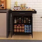 TUYOHW Îlot de cuisine avec plateau en bois d'hévéa, îlot de cuisine roulant avec tiroir, étagères réglables, porte-serviettes et porte-épices pour cuisine, salle à manger
