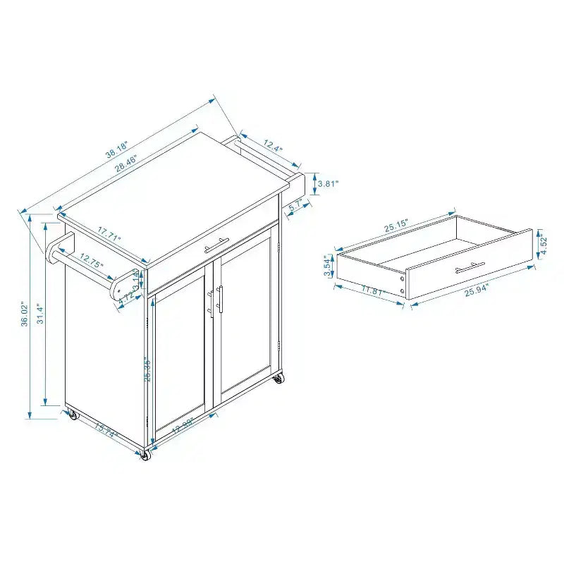 TUYOHW Îlot de cuisine avec plateau en bois d'hévéa, îlot de cuisine roulant avec tiroir, étagères réglables, porte-serviettes et porte-épices pour cuisine, salle à manger