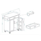 TUYOHW Îlot de cuisine avec plateau en bois d'hévéa, îlot de cuisine roulant avec tiroir, étagères réglables, porte-serviettes et porte-épices pour cuisine, salle à manger