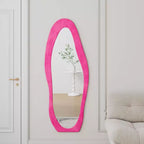 Miroir décoratif en flanelle pleine longueur TUYOHW pour chambre à coucher, dressing, miroir mural pleine longueur sur pied original avec cadre en bois, Rose