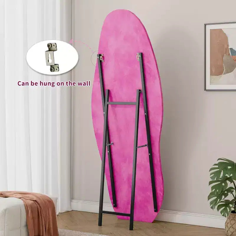 Miroir décoratif en flanelle pleine longueur TUYOHW pour chambre à coucher, dressing, miroir mural pleine longueur sur pied original avec cadre en bois, Rose