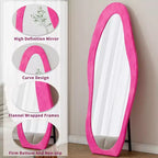 Miroir décoratif en flanelle pleine longueur TUYOHW pour chambre à coucher, dressing, miroir mural pleine longueur sur pied original avec cadre en bois, Rose