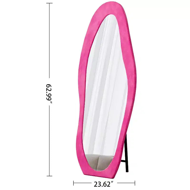 Miroir décoratif en flanelle pleine longueur TUYOHW pour chambre à coucher, dressing, miroir mural pleine longueur sur pied original avec cadre en bois, Rose