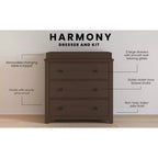 Commode 3 tiroirs Child Craft Harmony avec plateau à langer amovible, grand espace de rangement, kit anti-basculement inclus pour éviter le basculement, finition sécuritaire pour bébé