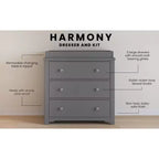 Commode 3 tiroirs Child Craft Harmony avec plateau à langer amovible, grand espace de rangement, kit anti-basculement inclus pour éviter le basculement, finition sécuritaire pour bébé