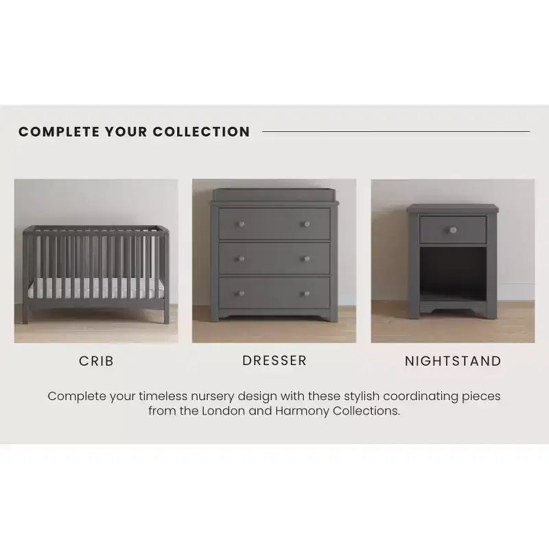 Commode 3 tiroirs Child Craft Harmony avec plateau à langer amovible, grand espace de rangement, kit anti-basculement inclus pour éviter le basculement, finition sécuritaire pour bébé