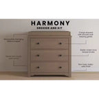Commode 3 tiroirs Child Craft Harmony avec plateau à langer amovible, grand espace de rangement, kit anti-basculement inclus pour éviter le basculement, finition sécuritaire pour bébé