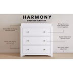 Commode 3 tiroirs Child Craft Harmony avec plateau à langer amovible, grand espace de rangement, kit anti-basculement inclus pour éviter le basculement, finition sécuritaire pour bébé