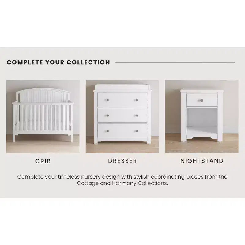 Commode 3 tiroirs Child Craft Harmony avec plateau à langer amovible, grand espace de rangement, kit anti-basculement inclus pour éviter le basculement, finition sécuritaire pour bébé