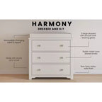 Commode 3 tiroirs Child Craft Harmony avec plateau à langer amovible, grand espace de rangement, kit anti-basculement inclus pour éviter le basculement, finition sécuritaire pour bébé
