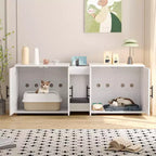 Meuble litière double pour 2 chats, support TV, surface imperméable facile à nettoyer, boucles d'armoire et rainures de rangement, convient pour le salon