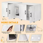 Meuble litière double pour 2 chats, support TV, surface imperméable facile à nettoyer, boucles d'armoire et rainures de rangement, convient pour le salon