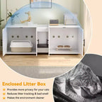 Meuble litière double pour 2 chats, support TV, surface imperméable facile à nettoyer, boucles d'armoire et rainures de rangement, convient pour le salon