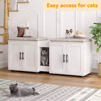 Meuble litière double pour 2 chats, support TV, surface imperméable facile à nettoyer, boucles d'armoire et rainures de rangement, convient pour le salon