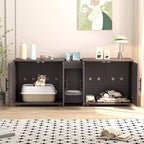 Meuble litière double pour 2 chats, support TV, surface imperméable facile à nettoyer, boucles d'armoire et rainures de rangement, convient pour le salon