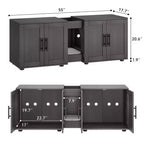 Meuble litière double pour 2 chats, support TV, surface imperméable facile à nettoyer, boucles d'armoire et rainures de rangement, convient pour le salon