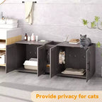 Meuble litière double pour 2 chats, support TV, surface imperméable facile à nettoyer, boucles d'armoire et rainures de rangement, convient pour le salon