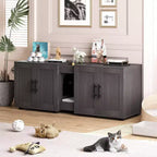 Meuble litière double pour 2 chats, support TV, surface imperméable facile à nettoyer, boucles d'armoire et rainures de rangement, convient pour le salon