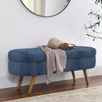 Banc de rangement capitonné ovale avec pieds en bois d'hévéa, ottoman d'entrée moderne pour salon, couloir, chambre à coucher