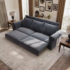 MAYEERTY Canapé-Lit Extractible King Size 93,7 po, Canapé-Lit Convertible 3 en 1 en Velours avec Clous Décoratifs et Accoudoirs Ronds Gris