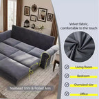 MAYEERTY Canapé-Lit Extractible King Size 93,7 po, Canapé-Lit Convertible 3 en 1 en Velours avec Clous Décoratifs et Accoudoirs Ronds Gris