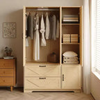 Garde-robe de style rustique Prya GDFStudio avec miroir, éclairage LED, tringle à vêtements, 4 portes et 2 tiroirs