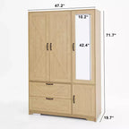 Garde-robe de style rustique Prya GDFStudio avec miroir, éclairage LED, tringle à vêtements, 4 portes et 2 tiroirs
