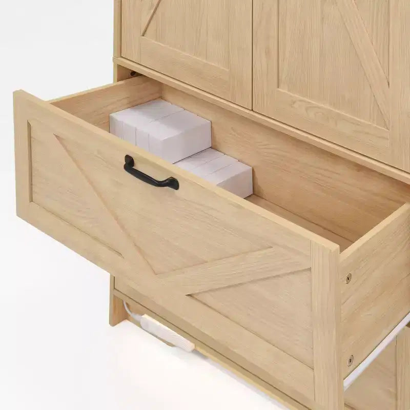 Garde-robe de style rustique Prya GDFStudio avec miroir, éclairage LED, tringle à vêtements, 4 portes et 2 tiroirs