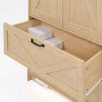 Garde-robe de style rustique Prya GDFStudio avec miroir, éclairage LED, tringle à vêtements, 4 portes et 2 tiroirs