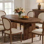 Table à manger ovale Lantine de 63 pouces en bois massif, table de cuisine de style campagnard pour 4 à 6 personnes avec double pied central pour salle à manger