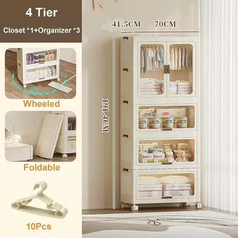 Armoire de rangement avec couvercle, grandes boîtes de rangement en plastique, armoire pliable avec roulettes, boîtes de rangement empilables avec porte