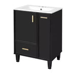 Meuble-lavabo de salle de bain compact de 61 cm avec évier, armoire de rangement de salle de bain avec tiroirs et étagère de porte, meuble-lavabo à lavabo simple